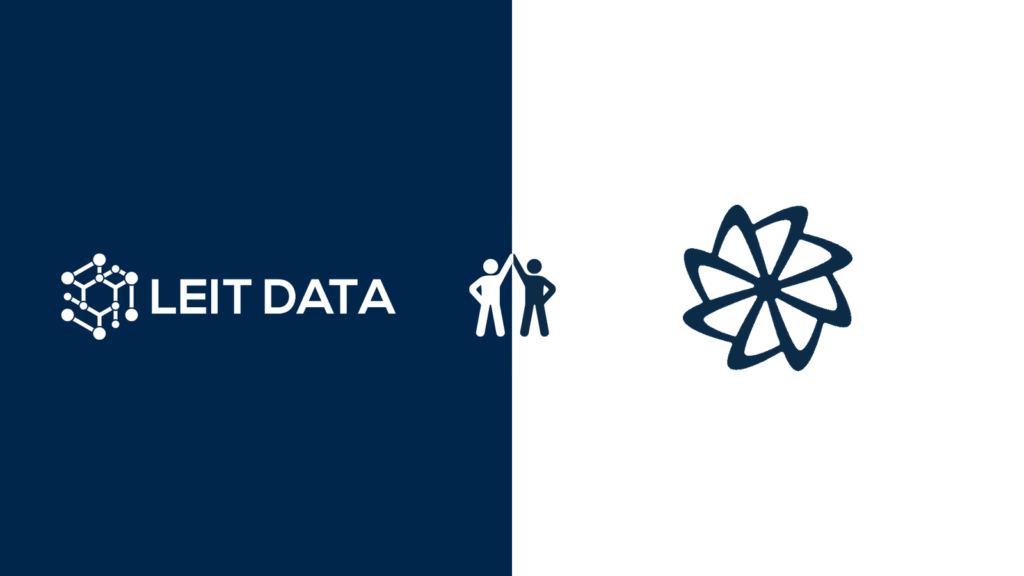 LEIT DATA and Factory logos with two figures high-fiving to mark the partnership
