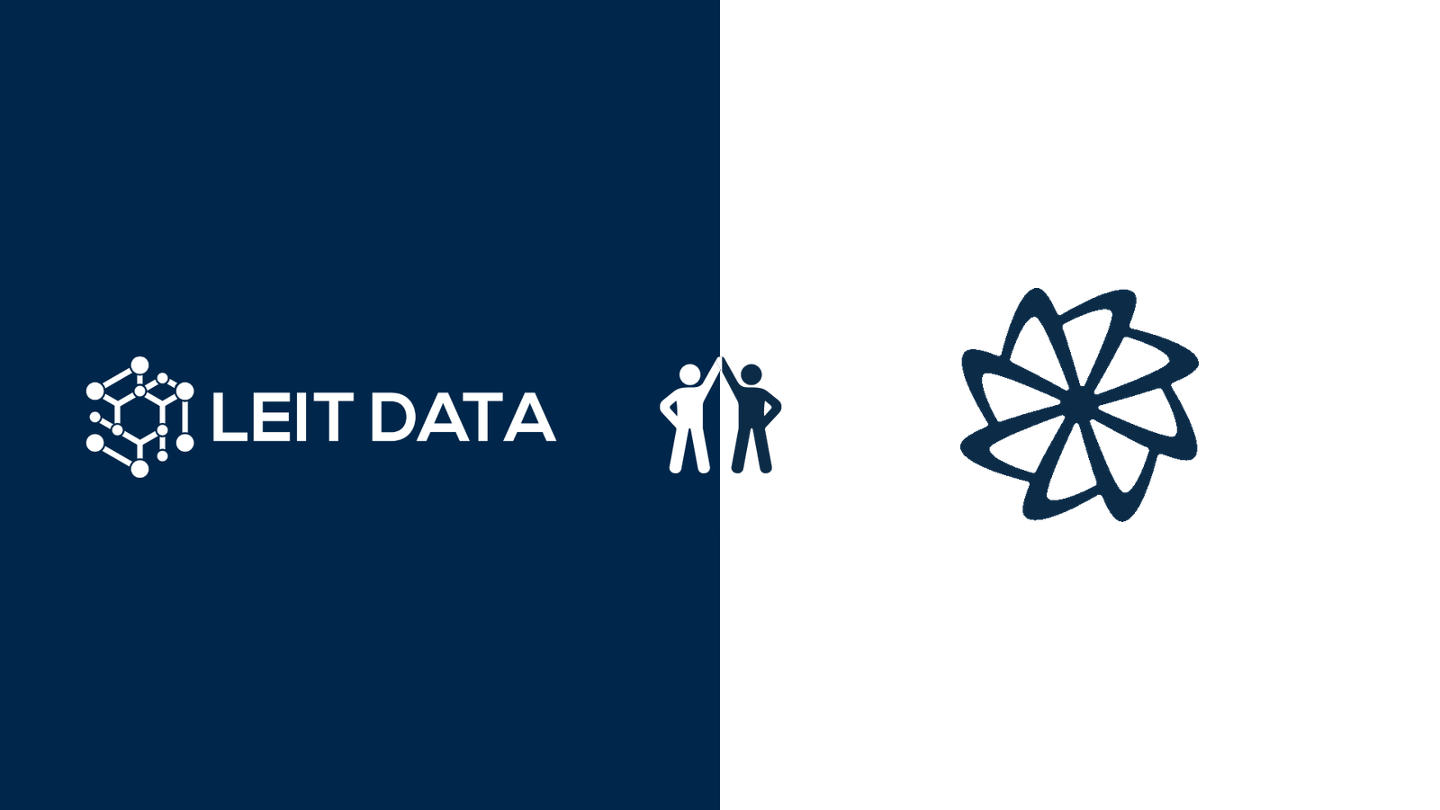 LEIT DATA and Factory logos with two figures high-fiving to mark the partnership